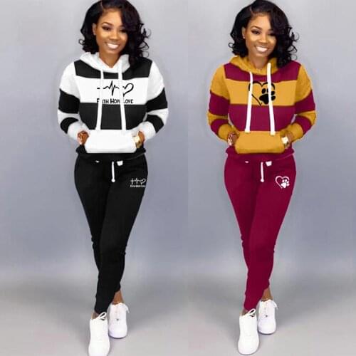 Winter Women Tracksuit 2 Piece Set Sweatshirt Print Hoodies+Pants Sportwear Womens Sports Suit Female Hooded Set Hoodies Suit