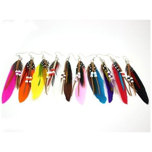 1pairs free shipping new arrival Indian styles Feather Earring Colorful Natural Feather Chandelier Drop Long Earrings