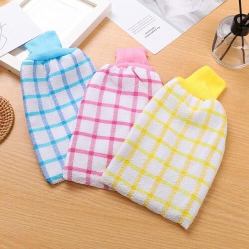 1Pcs Body Face Clean Scrub Glove Polyester/Towel Bath Supplies 3Colors Massage Gloves Plaid Pattern Shower Wash Tools