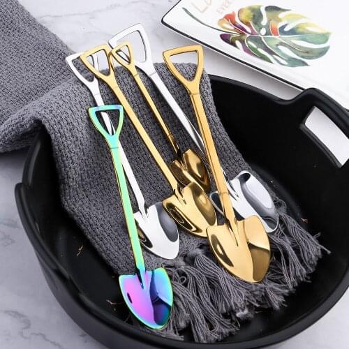 10PCS Stainless Steel Shovel Coffee Spoon Set Scoop Shovel Creative Tea-spoon Ice Cream Dessert Spoon Birthday Gift Tableware