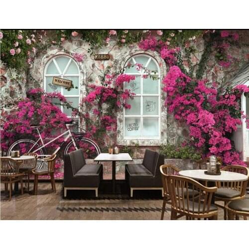 Papel De Parede Flores 3d Wallpaper Flower Door Bike Background for Restaurant Bedroom Wallcovering for Walls 3 D Flower Murals