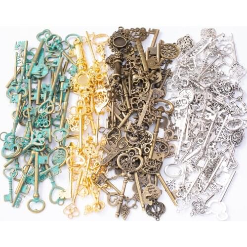 50g hot sale metal mixed charm keys series antique bronze bracelet necklace handmade jewelry making wholesale DIY 8064