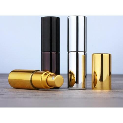 50Pcs/lot 5ML Mini Spray Bottle Black Gold Silver Refillable Glass Perfume Bottle Portable Cosmetic Sample Vial