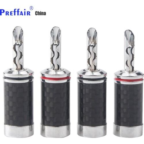 CF405R 8pcs Black / White carbon fiber pure copper rhodium plated banana plug with teeth hifi audio speaker cable plug