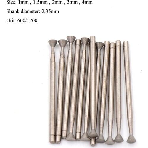 10PCS 1-4mm Diamond Burr Grinding Bit 3/32'' Shank 600 1200 Grit for Engraving Rotary