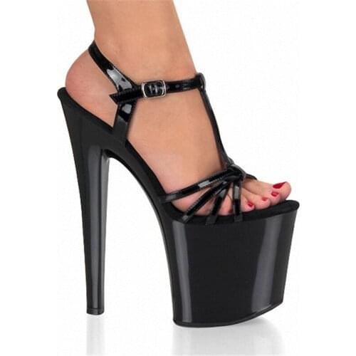 Brand Black women sandals 20 CM Super High womens shoes platform sexy shoes high heel Dance Shoes