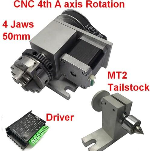 CNC A axis rotation 4 jaws Sanou K02-50 2" chuck 4th 4 axis rotary&driver&MT2 Tailstock For Router Woodworking Engraving