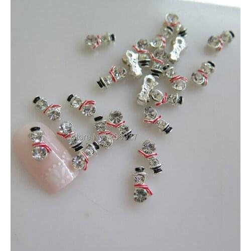 MD-753 10pcs Fancy Rhinestone Silver Christmas Snowman Deco Metal Charms Metal Deco Charms Nail Art