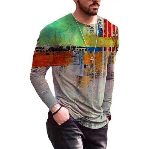 New Tie-dyed Print Men T-shirts Fashion O-Neck Long Sleeve Oversize Tops Spring Autumn Casual Male Tee Streetwear Clothes