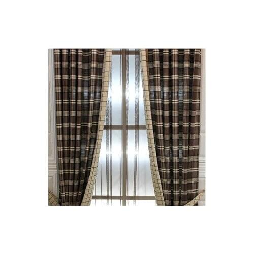 Cotton yarn-dyed plaid striped curtains Busha released coffee color bedroom, balcony curtains custom cortina Drap