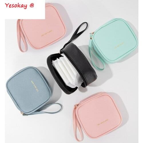 PU Leather Sanitary Napkin Pad Pouch Cute Tampon Storage Bag Portable Makeup Lipstick Key Earphone Data Cables Travel Organizer