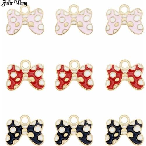 Julie Wang 6pcs 12pcs Mix Color Alloy Enamel BowKnot Charm Gold Tone Bow Knot For Bracelet Earrings Pendant Jewelry DIY Findings