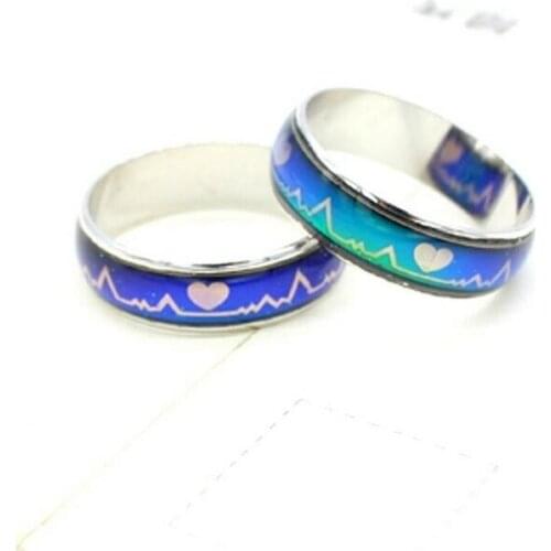 ECG heart mood ring changes color to the temperature of your blood 16-20 mix size 100pcs color permanence