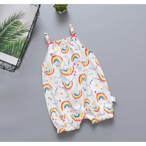 Summer Thin Gauze Sling Pants Baby Clothes Cartoon Strawberry Rainbow Jumpsuit Newborn Baby Clothing Boys Girls Overalls Romper