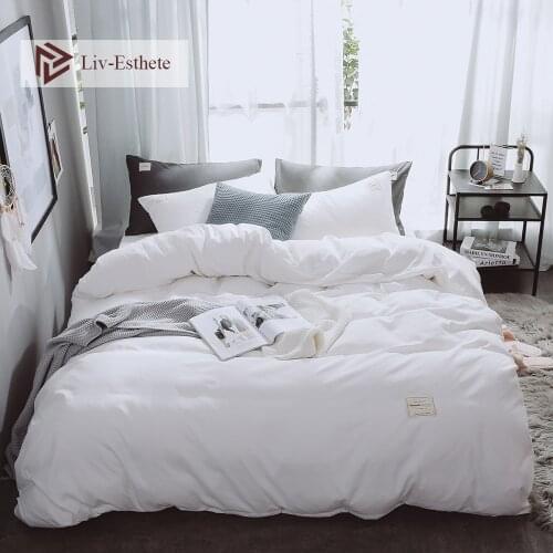 Liv-Esthete Pure White Luxury Bedding Set Soft Home Duvet Cover Flat Sheet Double Queen King Adult Bed Linen Bedspread As Gift