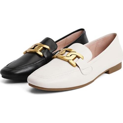 Loafers Female Genuine Cowhide Leather Fashion Comfortable Spring and Autumn Shoes France Leisure Style