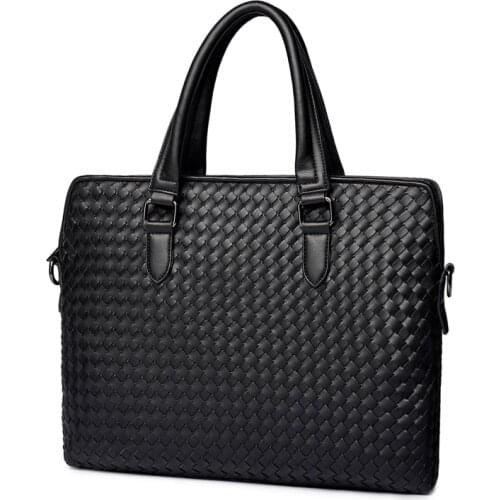 Men Business Bags Shoulder Laptop Bagsthe New Male Cross Braided Bag Handbag Briefcase Bag Casual Fashion Weave Leather