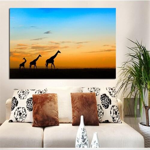 Wall Art Picture Print Abstract Giraffe African Animal Sunset Landscape Canvas Painting Poster Modern Home Decoration Unframed