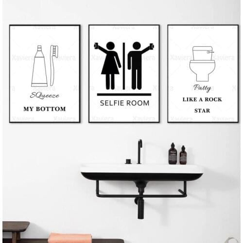 Modern Minimalist Toilet Bathroom Wall Art Posters and Paintings Black White Wall Picture Canvas Print Wall Decor Mural Unframed