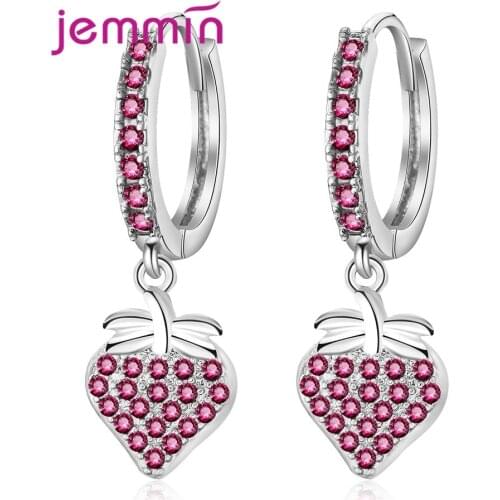 New Statement 925 Sterling Silver Strawberry Fruit Shape Ear Drop Earrings Boho Earings For Women Girls Crystal Jewelry Gift