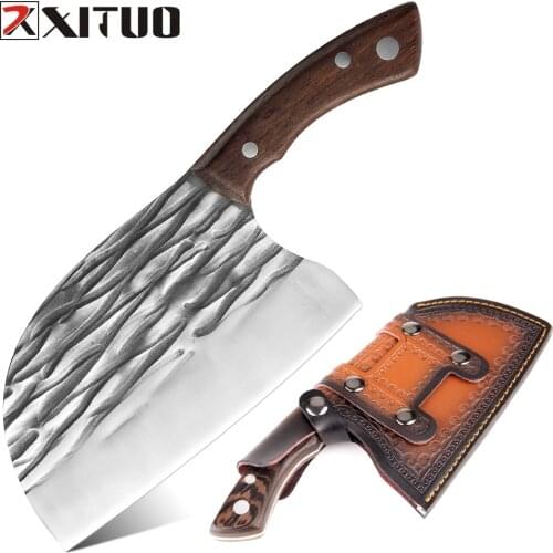 XITUO Broad Butcher Knife 5CR15 High Carbon Steel Full Tang Handmade Knife Cleaver Gyuto Kiritsuke Serbian Kitchen Chef Knife