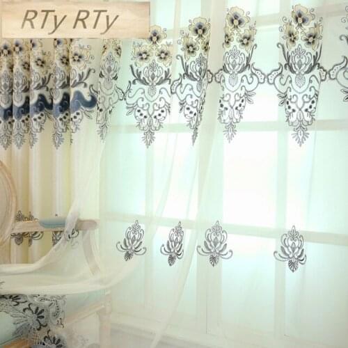 Luxury Embroidered Sheer Voile Curtains Window Drapes Cortina for Living Room Door Gold Lace Curtains Tulle Windows