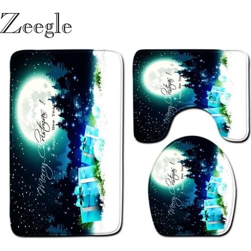 Merry Christmas Bathroom Mat Set Non-Slip Bathroom Carpet Toilet Seat Cover Mat Absorbent Bathroom Toilet Pedestal Rug Foot Mat