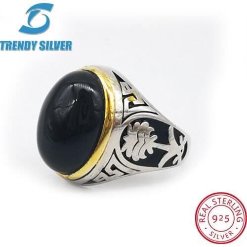 Rose gold silver 925 fine jewelry man rings men accessories turquoise gemstone natural onyx agate wholesale TRENDY SILVER TCR400