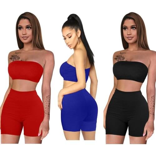 S-XL summer 2021 Women Cothing 2 piece Outfit Solid Color simple Sexy Tube top with navel Two Piece Set Wholesale Dropshipping