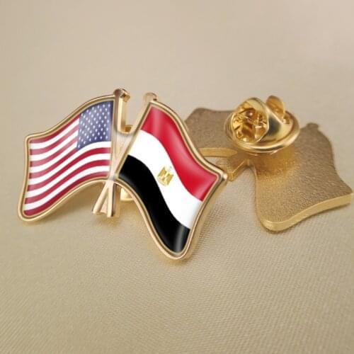 United States and Egypt Crossed Double Friendship Flags Lapel Pins Brooch Badges