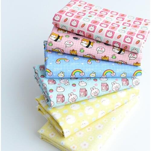 100*130cm Fabric Pure Cotton Plain Woven Handmade DIY Patchwork Rabbit Shiba Inu Rainbow Chicken Cotton Fabric
