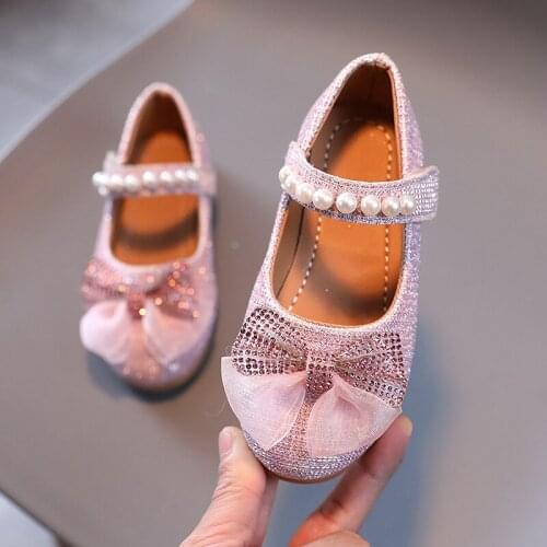 Childrens Flat Single Shoes Girls Pearls Princess Shoes 2021 Spring New Soft Kids Dancing Show Wedding Shoes E825