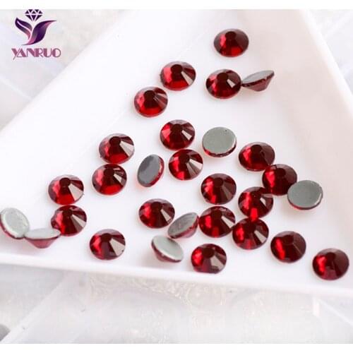 YANRUO Hot-Fix Dark Siam Glass Rhinestone Strass Heat Iron Clothes Crystals Stones