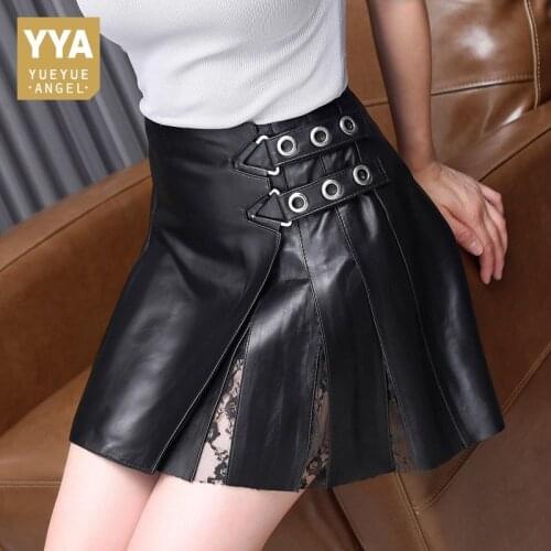 New Design Real Sheepskin Women Skirt Vintage Elegant A Line Woman Skirt Autumn OL High Waist Sexy Office Lady Leather Skirts