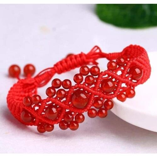 Handmade Natural Red Gems Charm Bracelets for Women Braiding Adjustable Red Thread Bracelets Waistbands Jewelry Pulseiras