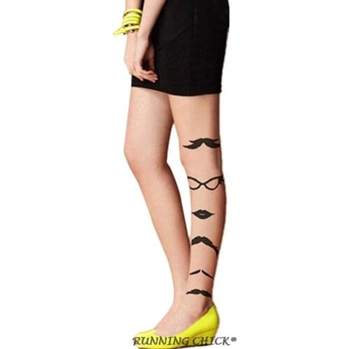 Side Leg Fun Mustache Glasses 3d Print Women Summer Thin Pantyhose Dropship