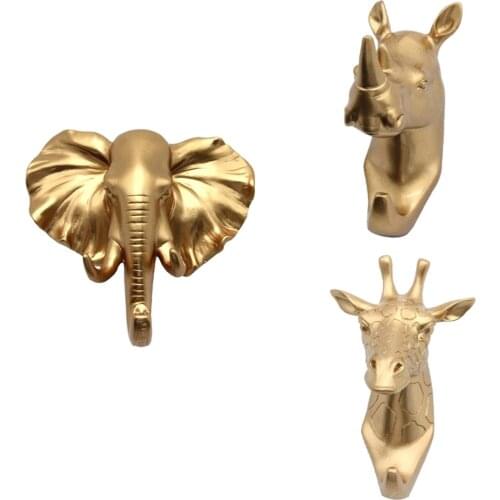 Pack 3 Resin Animal Head Hook Coat Hanger Rack Wall Mount Home Decor Gold