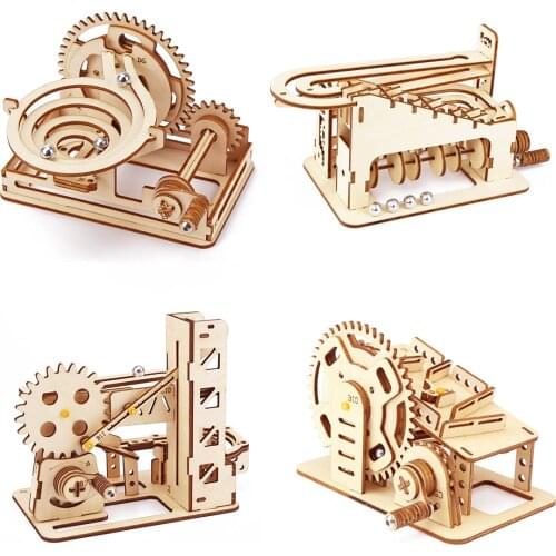 4 Kinds Marble Race Run 3D Wooden Puzzle Mechanical Kit Stem Science Physics Toy Maze Ball Assembly Model Building For Kids