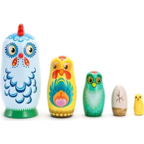5Pcs/Set Russian Animal Chicken Nesting Dolls Matryoshka Kids Toy Home Decor Parent-child Interactive Toy Gift Game For Children