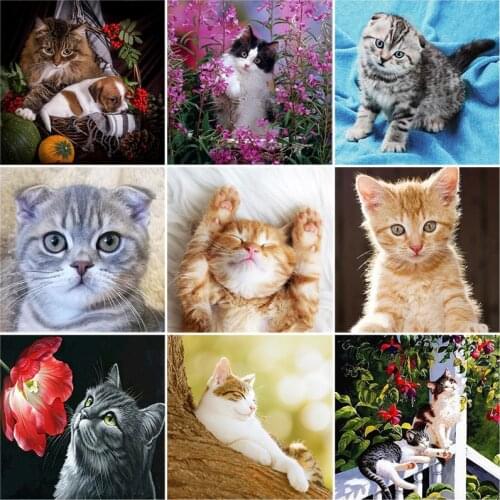 DIY 5D Diamond Painting Cat Mosaic Animal Cross Stitch Kit Full Round Drill Diamond Embroidery Rhinestone Art Wall Sticker Decor