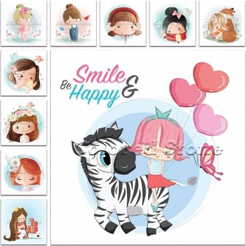 New Diamond painting Cartoon Zebra girl child fox 5D DIY Full Square Drill embroidery Cross stitch 3D Round mosaic Drawing 232