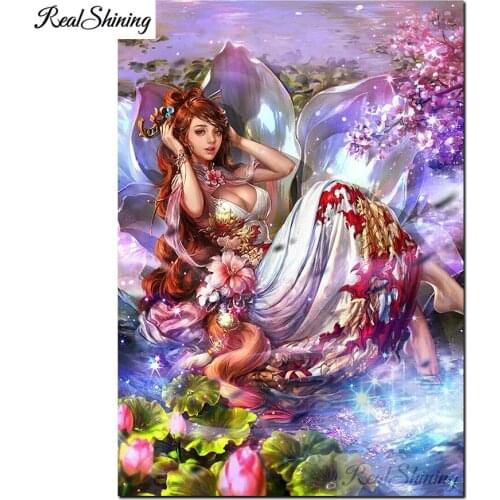 Fantasy Woman Lotus fairy diamond painting new full diamond embroidery mosaic Modern Art Wall Pictures Girl Room Wall Decor,F790