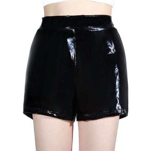 CHSDCSI Shiny Plus Size Hot Pants High Quality 2020 Leather Shorts Women Red Sexy Short Pants Casual Black Elastic Waist Shorts