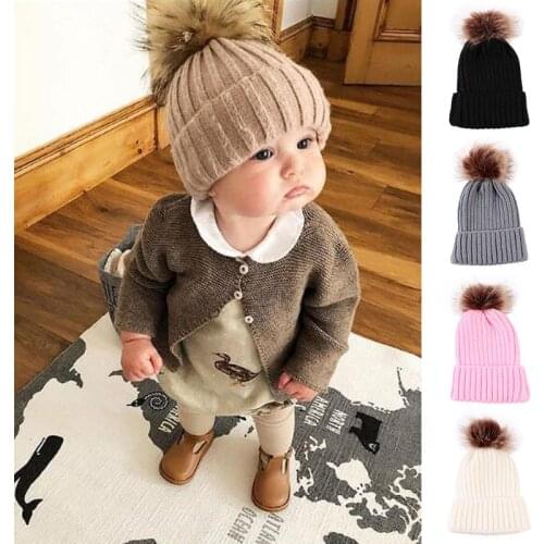 Big Pompom Baby Hat For Children Autumn Winter Baby Girl Boy Beanie Cap Crochet Warm Solid Color Child Toddler Bonnet Hat