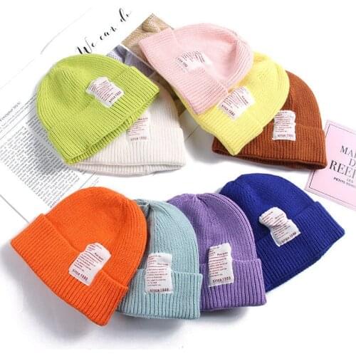 Baby Knitted Hats Autumn Winter Smiley Woolen Candy Color Childrens Warm Cute Korean Style Tide Winter Accessoreis for Kids
