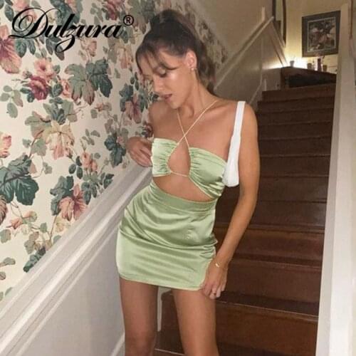 Dulzura 2021 Summer Women Hollow Out Strap Mini Dress Lace Up Backless Bodycon Ruched Sexy Party Club Elegant Festival Y2K
