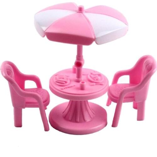 Play house toy umbrella table and chair pink desktop small decoration doll accessories Christmas gift for girls