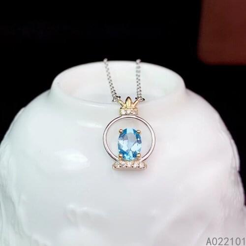 KJJEAXCMY fine Jewelry 925 Sterling Silver Natural blue topaz Girl new vintage Pendant Necklace Support Test Chinese style