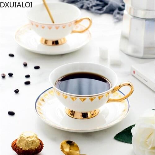 European style coffee cup ceramic coffee cup and saucer household set flower tea cup simple afternoon tea with spoon 200ML
