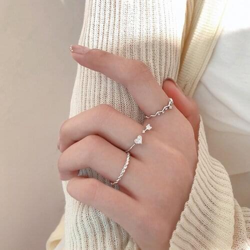 Geometric Heart Rings Opening Adjustable For Women Crystal Zircon Retro Simple Design Korean Fashion Girl Gift Jewelry BOYULIGE